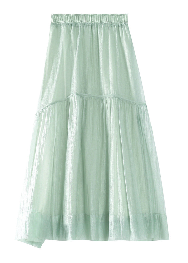 Light Green Patchwork Elastic Waist Organza a Line Skirts Summer
