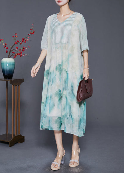 Light Green Tie Dye Wrinkled Chiffon a Line Dresses Summer