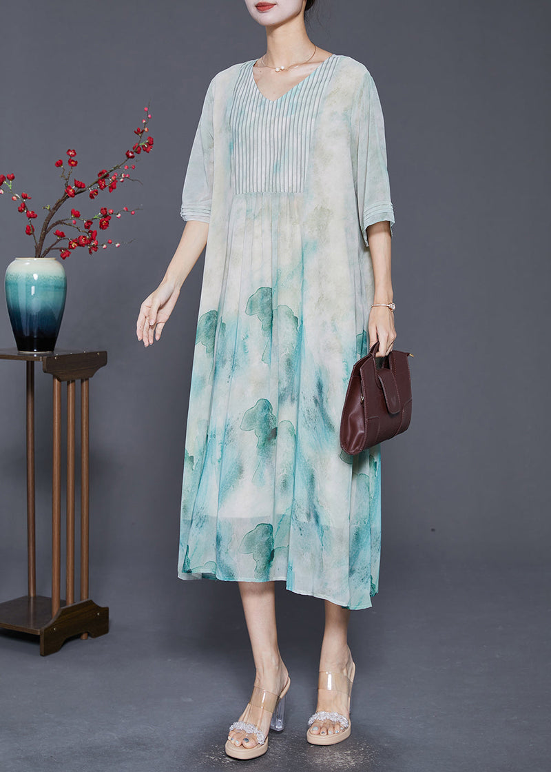 Light Green Tie Dye Wrinkled Chiffon a Line Dresses Summer