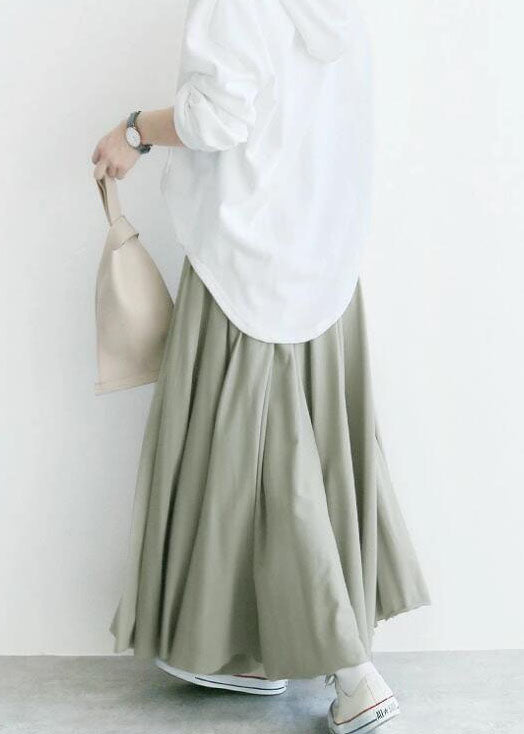 Light Green Wrinkled Exra Large Hem Cotton Skirt Spring