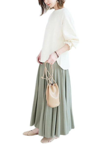 Light Green Wrinkled Exra Large Hem Cotton Skirt Spring