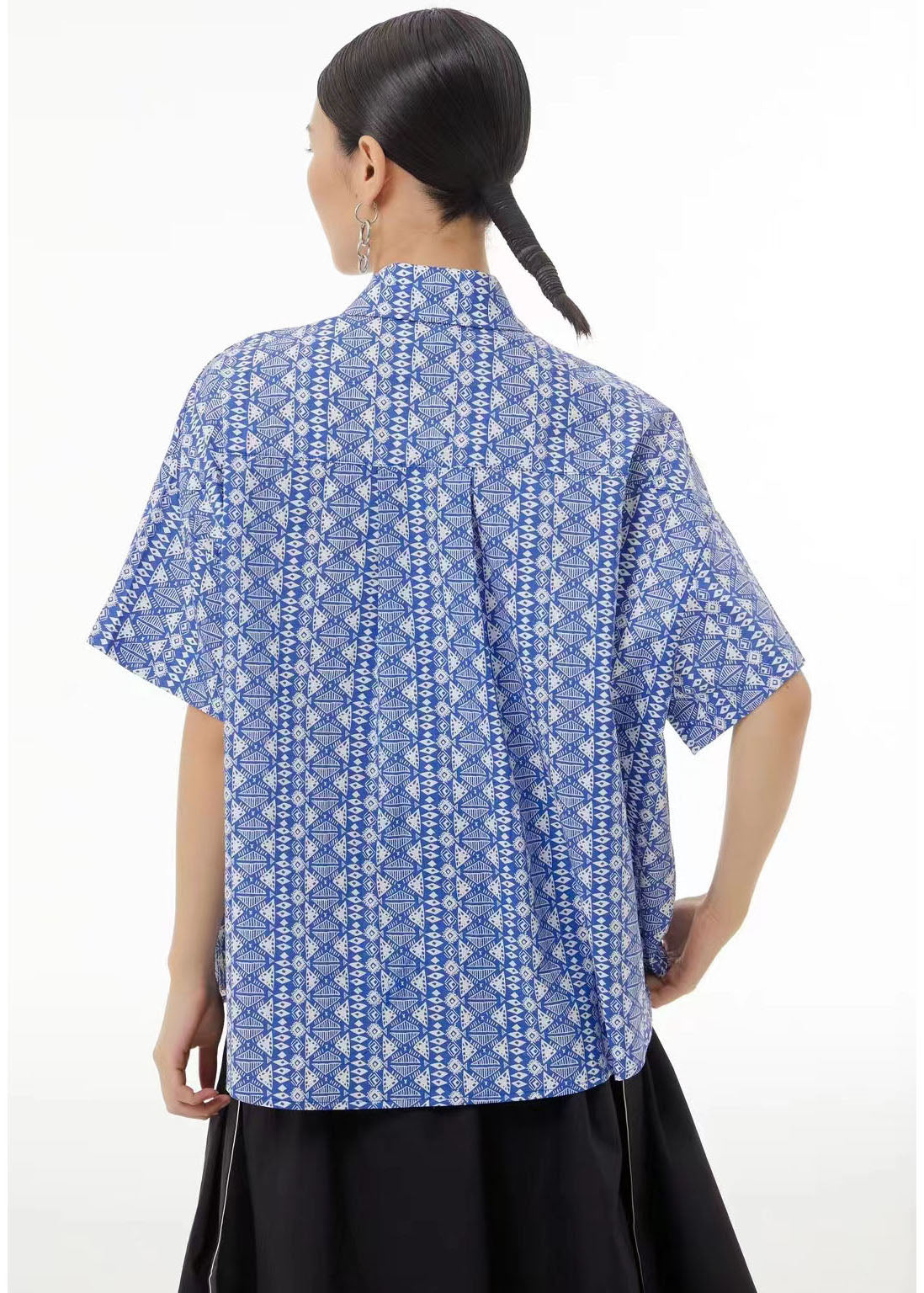 Light Grey Peter Pan Collar Print Cotton Shirt Top Short Sleeve