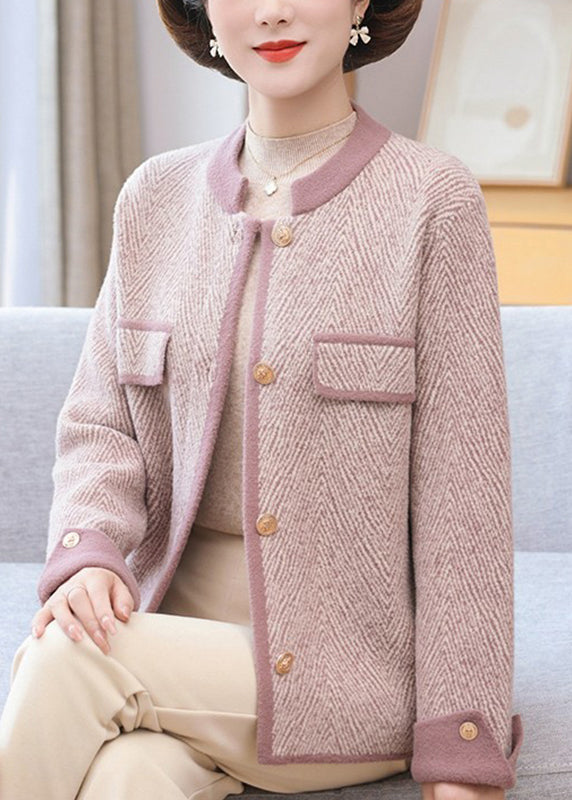 Light Purple Patchwork Mink Hair Knitted Coat Long Sleeve