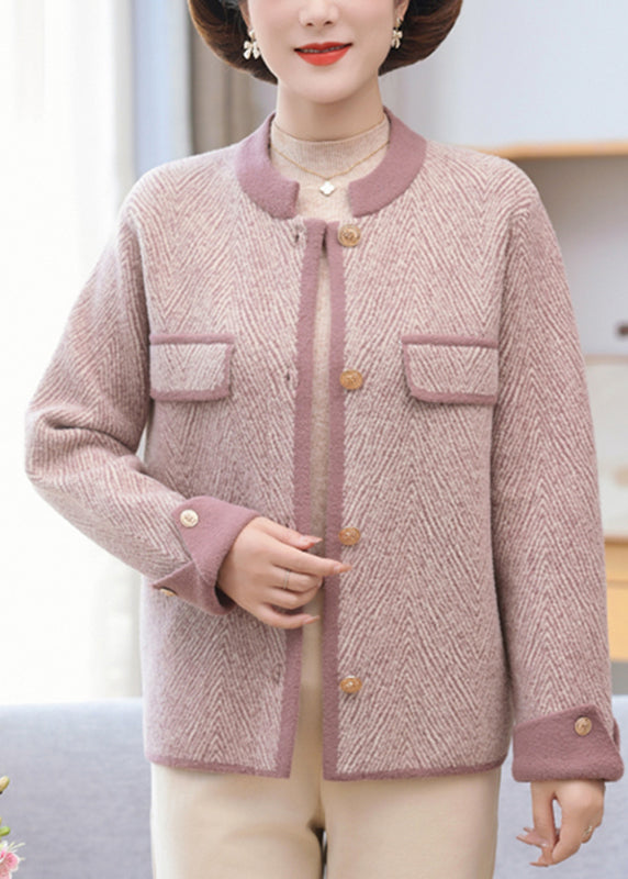 Light Purple Patchwork Mink Hair Knitted Coat Long Sleeve