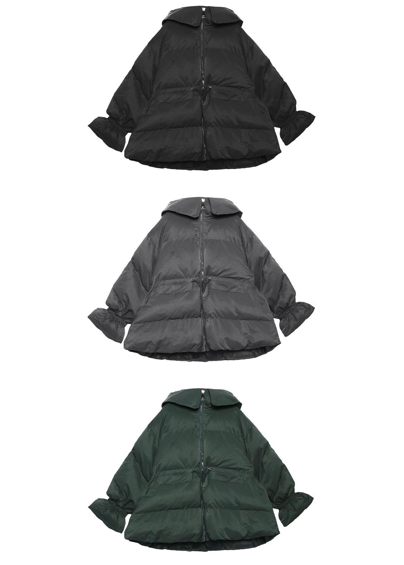 Loose Fitting Winter Jacket Drawstring Coats Black Hooded Parka