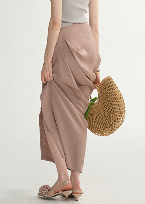 Lotus Root Starch Wrinkled Side Open Silk Skirts Summer