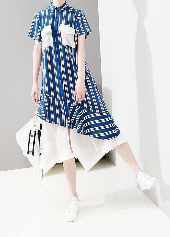 Metropolitan Museum Chiffon Ruffles Short Sleeve Striped Dress