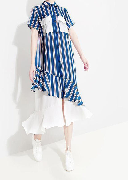 Metropolitan Museum Chiffon Ruffles Short Sleeve Striped Dress