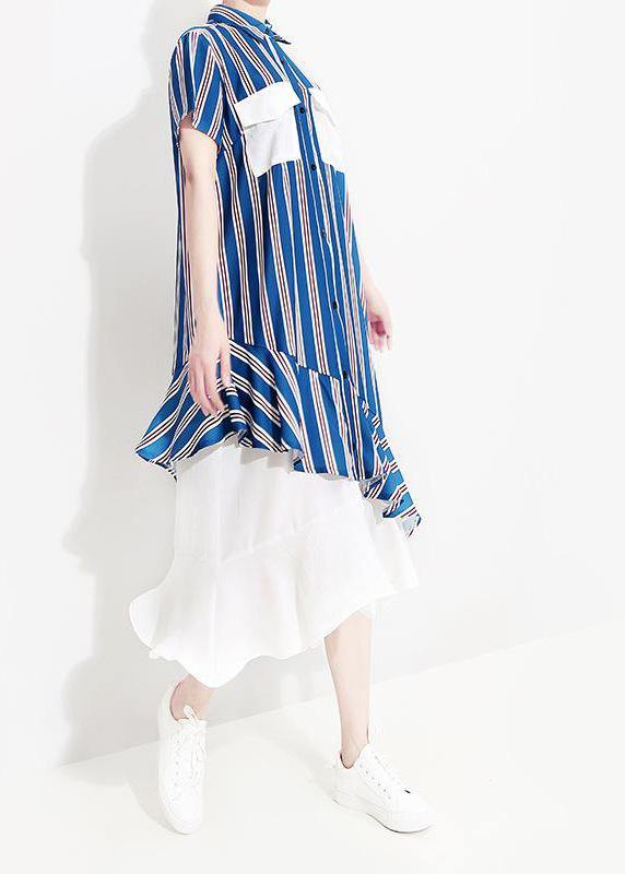 Metropolitan Museum Chiffon Ruffles Short Sleeve Striped Dress