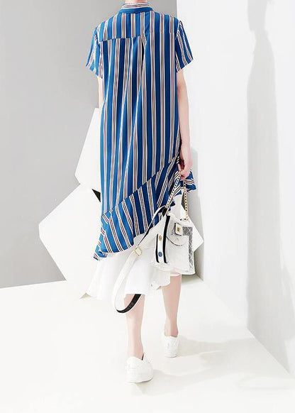 Metropolitan Museum Chiffon Ruffles Short Sleeve Striped Dress