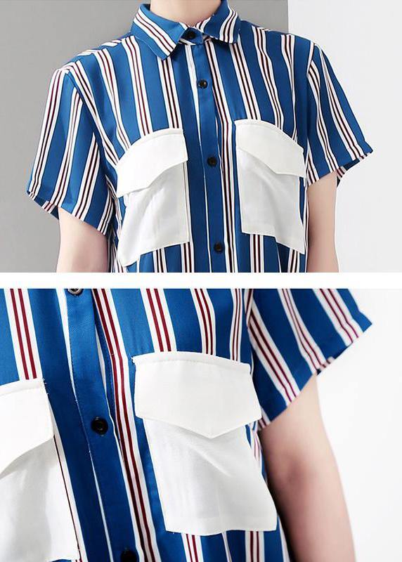 Metropolitan Museum Chiffon Ruffles Short Sleeve Striped Dress
