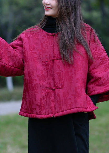 Mulberry O-neck Print Button Warm Fleece Cotton Parka Winter