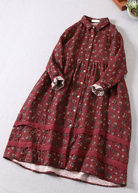 Mulberry Print Button Cotton Holiday Dress Spring