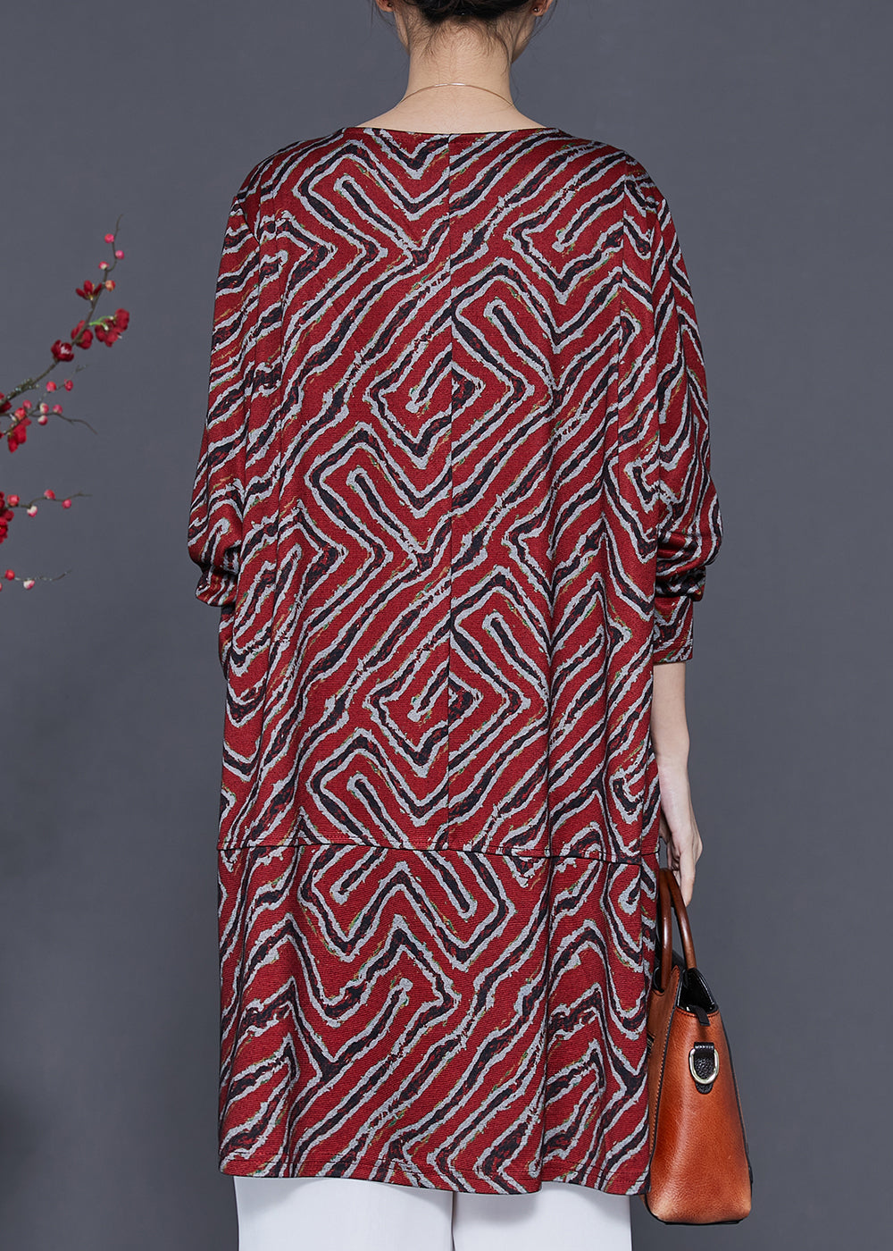 Mulberry Print Chinese Button Cotton Mid Dress Spring