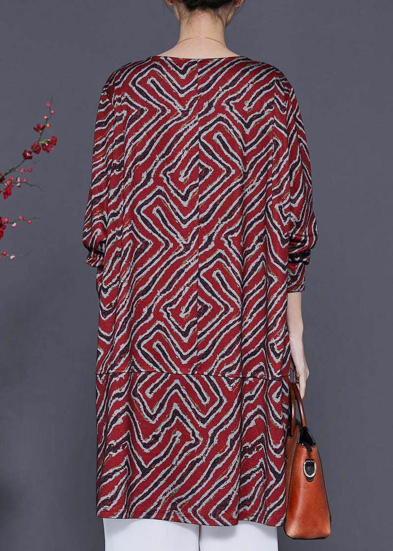 Mulberry Print Chinese Button Cotton Mid Dress Spring
