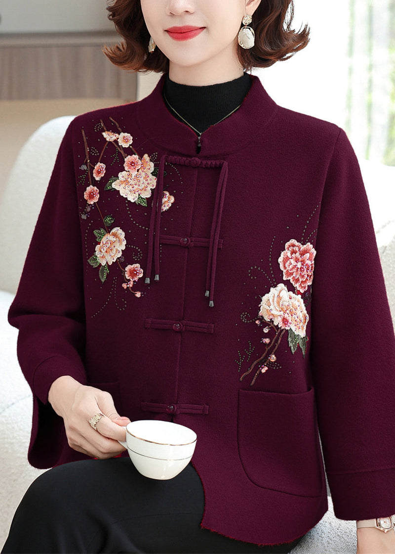 Mulberry Print Pockets Wool Knit Coats Spring