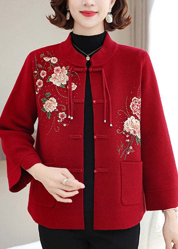 Mulberry Print Pockets Wool Knit Coats Spring