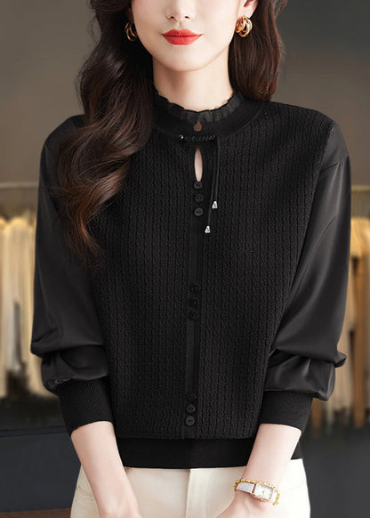 Mulberry Ruffled Patchwork Knit Sweater Tops Spring