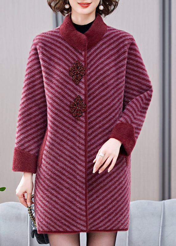 Mulberry Striped Patchwork Mink Velvet Coats Spring