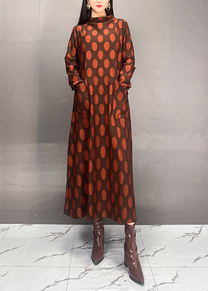 Mulberry Turtleneck Dot Print Maxi Dress Spring
