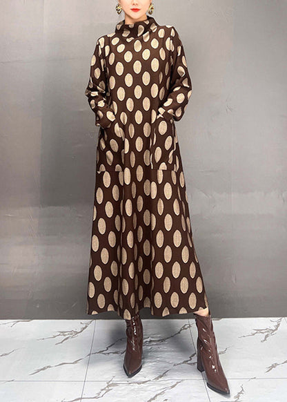 Mulberry Turtleneck Dot Print Maxi Dress Spring