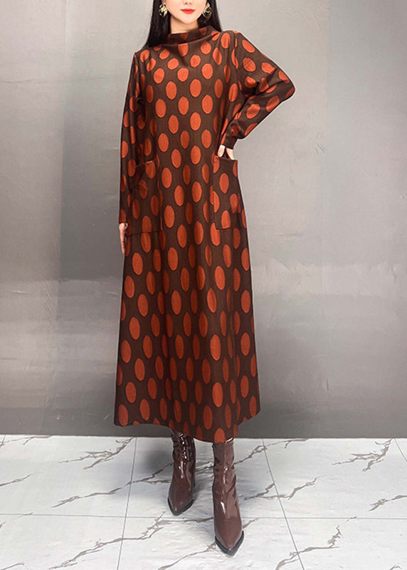 Mulberry Turtleneck Dot Print Maxi Dress Spring
