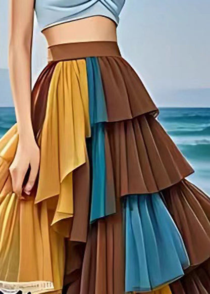 Multi Elastic Waist Chiffon Maxi Skirts