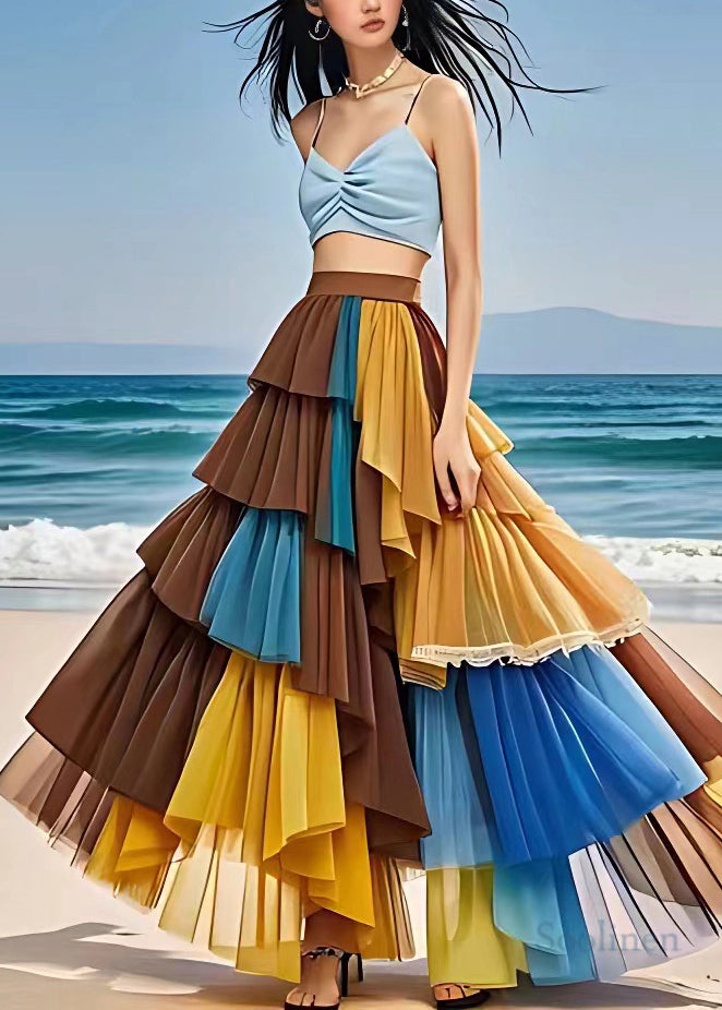 Multi Elastic Waist Chiffon Maxi Skirts