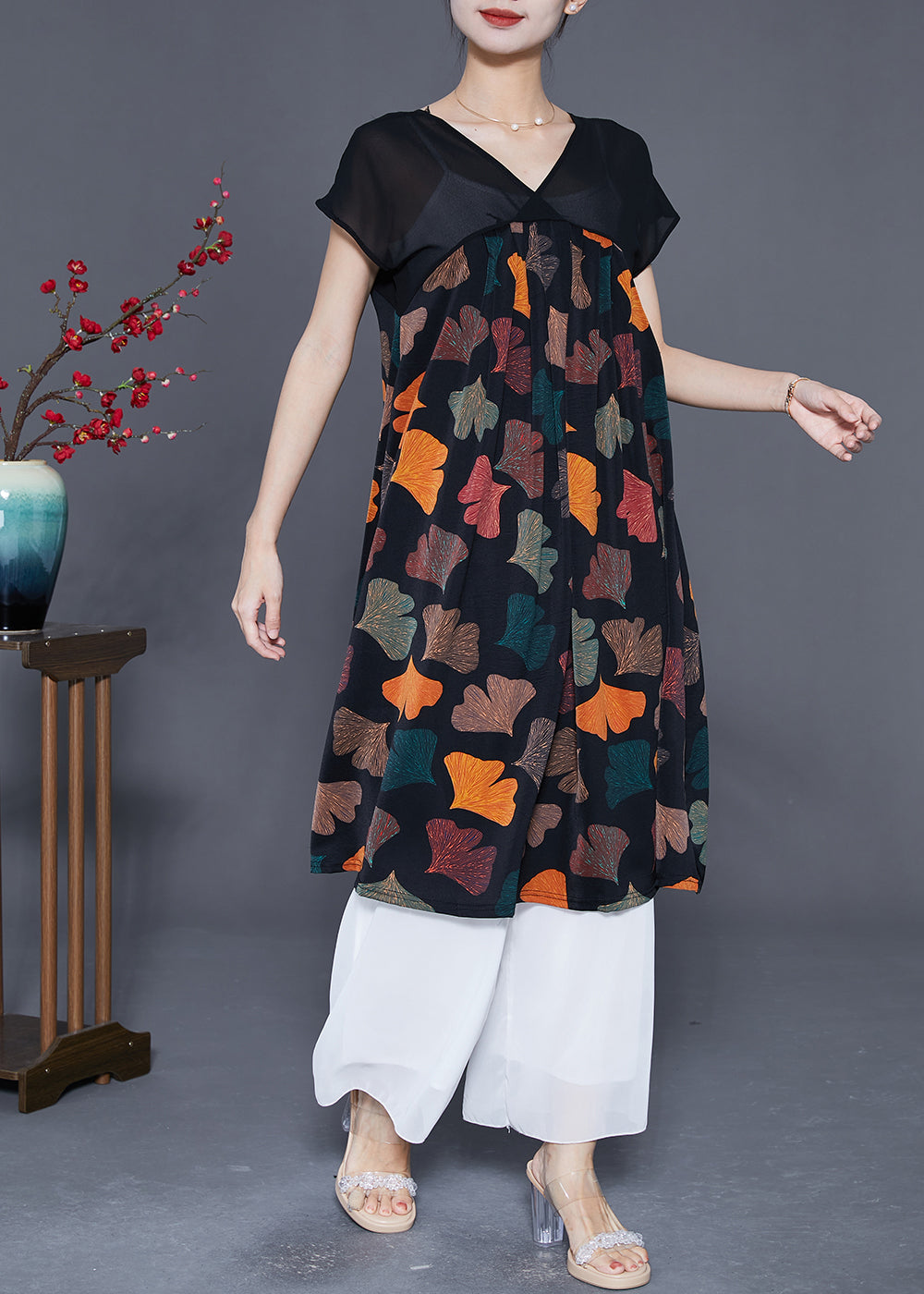 Multi Petalprint Chiffon Long Dresses Summer