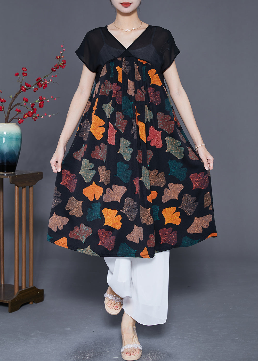 Multi Petalprint Chiffon Long Dresses Summer