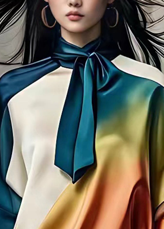 Multi Turtleneck Gradient Color Silk Top Fall