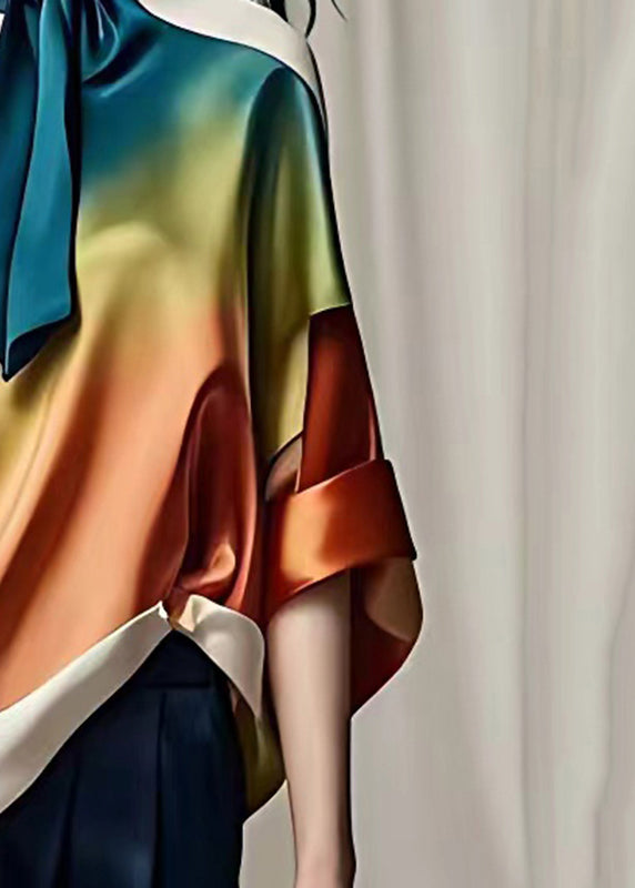 Multi Turtleneck Gradient Color Silk Top Fall