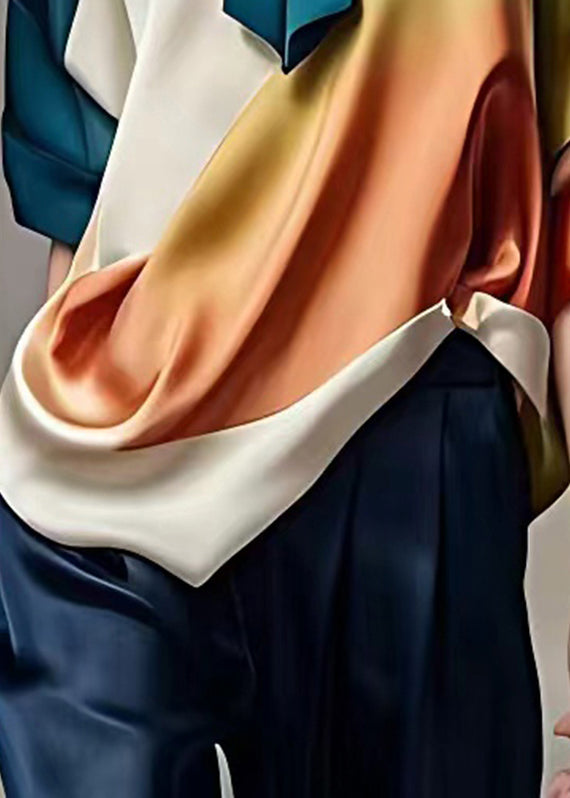 Multi Turtleneck Gradient Color Silk Top Fall