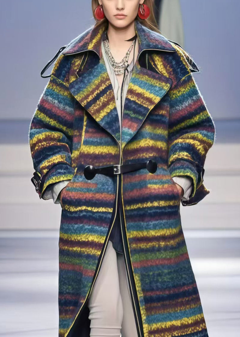 Multicolor Oversized Striped Woolen Trench Fall