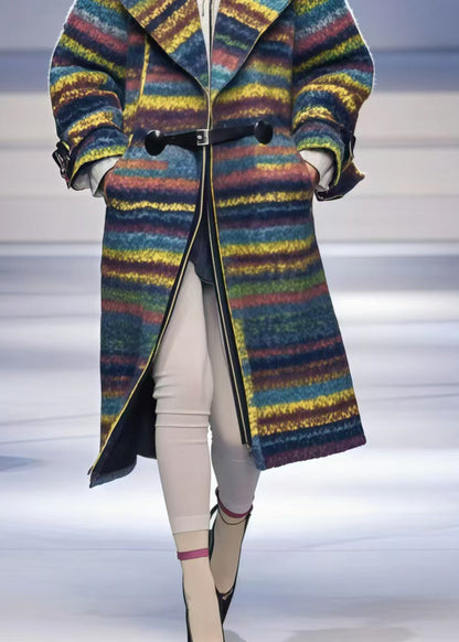 Multicolor Oversized Striped Woolen Trench Fall