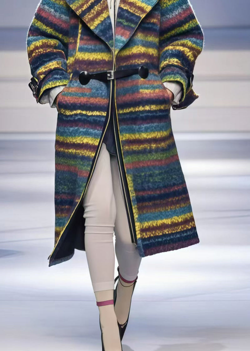 Multicolor Oversized Striped Woolen Trench Fall