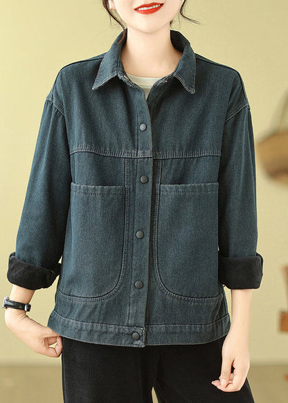 Navy Oversized Pockets Denim Jacket Spring