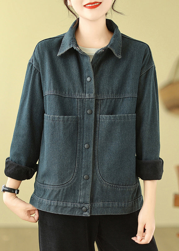 Navy Oversized Pockets Denim Jacket Spring
