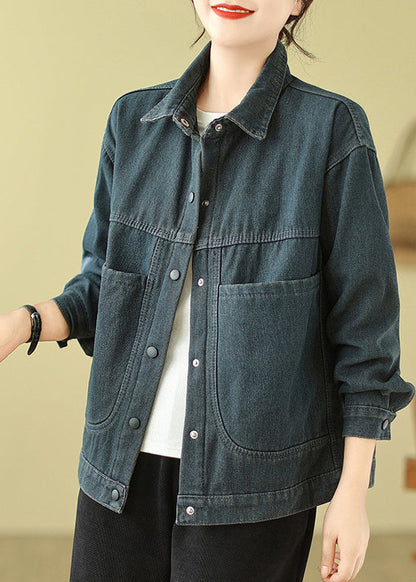 Navy Oversized Pockets Denim Jacket Spring