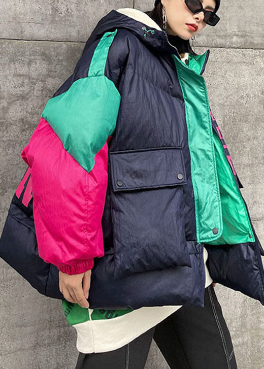 Navy Pockets Patchwork Thick Winter Cotton Puffer Jacket
