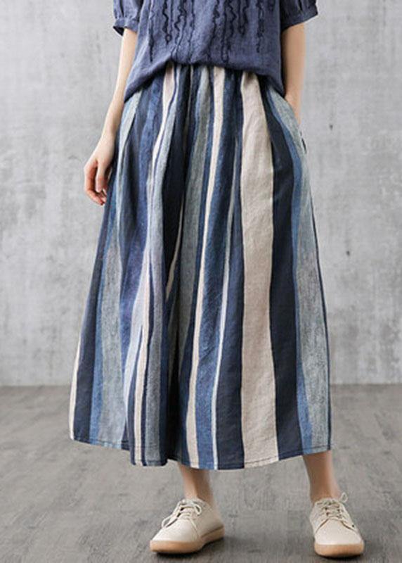Yellow Geometry Retro Striped a Line Summer Skirts Linen