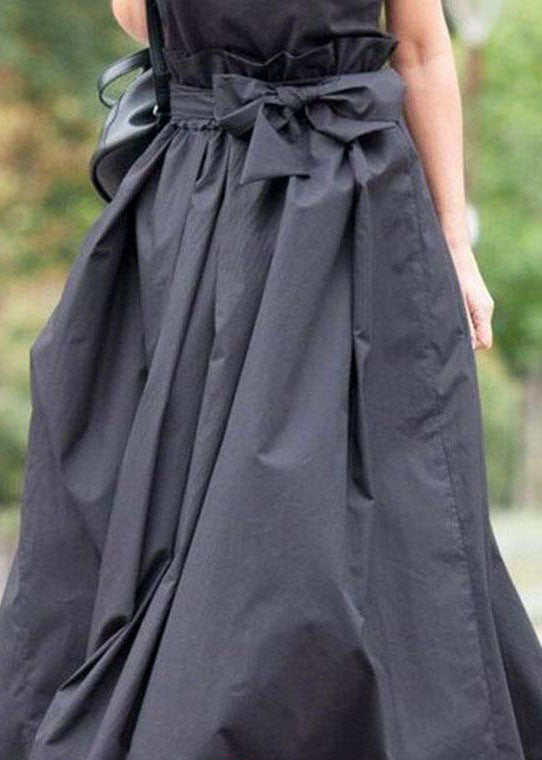 Navy Wrinkled Bow Patchwork Cotton Skirts Summer