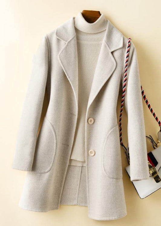 Notched Pockets Tunic Coat Beige Art Outwears