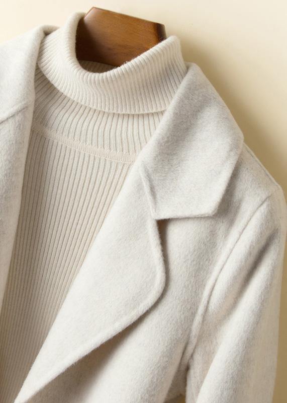 Notched Pockets Tunic Coat Beige Art Outwears