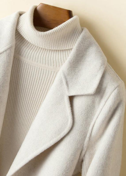 Notched Pockets Tunic Coat Beige Art Outwears