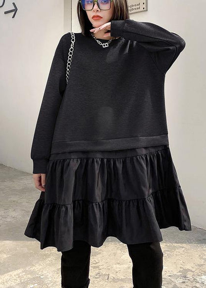 O Neck Patchwork Spring Clothes Shape Gray Dress