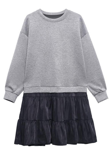 O Neck Patchwork Spring Clothes Shape Gray Dress