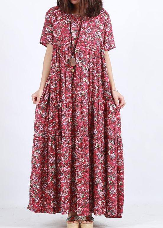 O Neck Patchwork Summer Dress Sewing Red Print Loose Dress