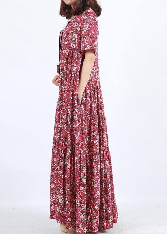 O Neck Patchwork Summer Dress Sewing Red Print Loose Dress