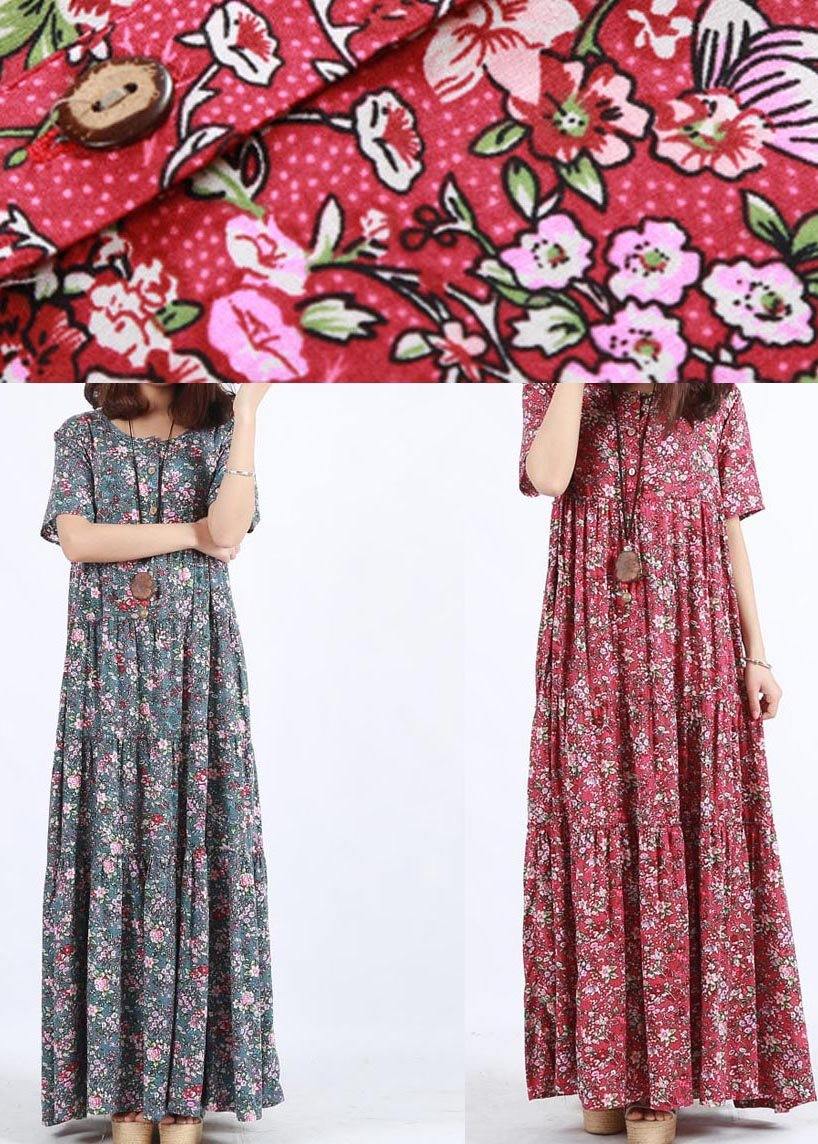 O Neck Patchwork Summer Dress Sewing Red Print Loose Dress